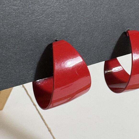 Red Enamel Vintage Hoop Earrings, 1980s Pierced Studs Hoops Statement Patriotic - Picture 4 of 9